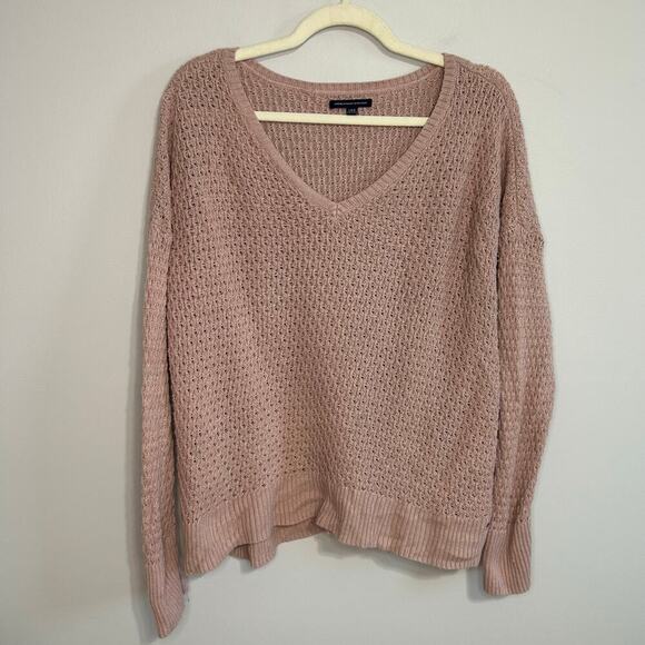 American Eagle Outfitters Dusty Rose Pink V-Neck Knit Sweater Women’s Size Large - Picture 1 of 5